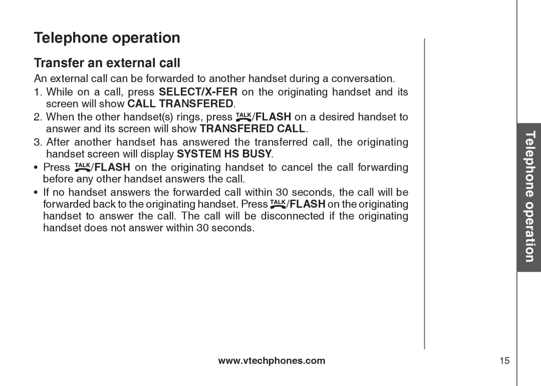 VTech CS5121-3, CS5121-2, CS5122-3, CS5121-4 important safety instructions Transfer an external call 