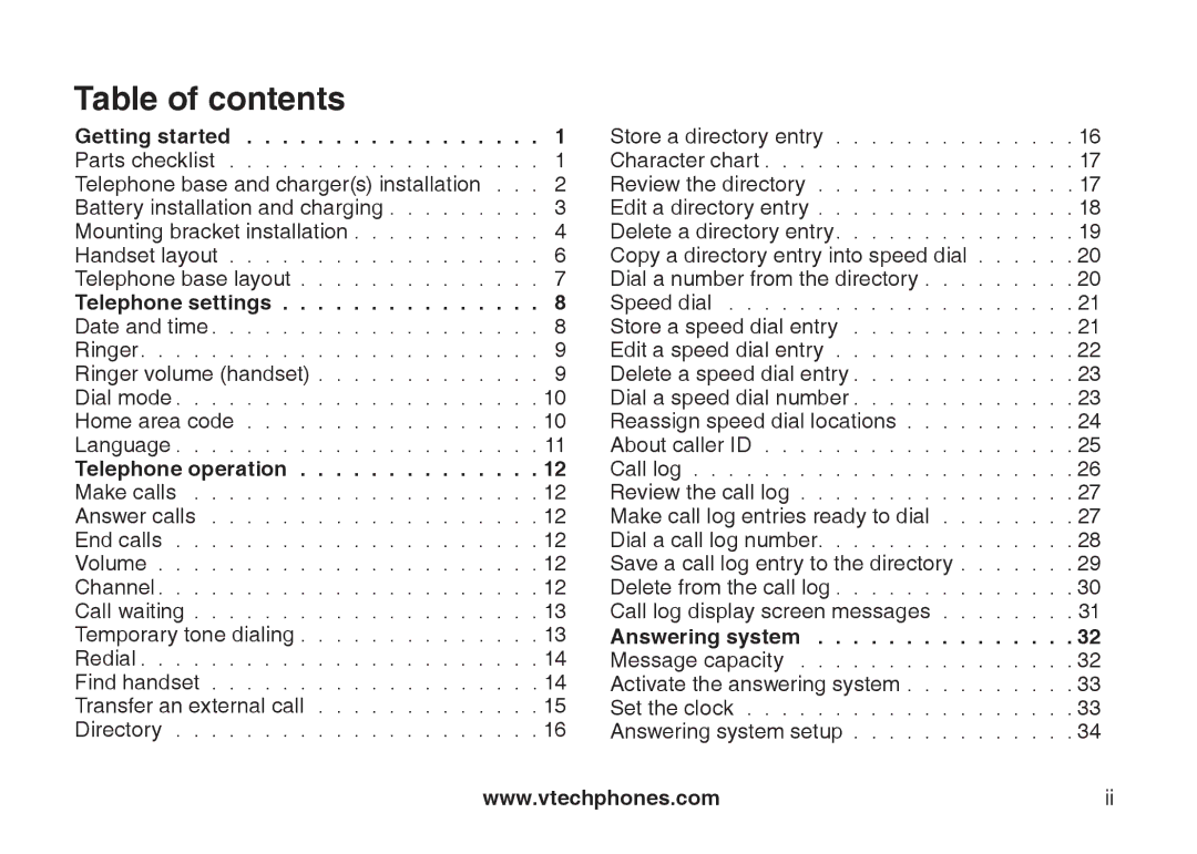 VTech CS5121-3, CS5121-2, CS5122-3, CS5121-4 important safety instructions Table of contents 