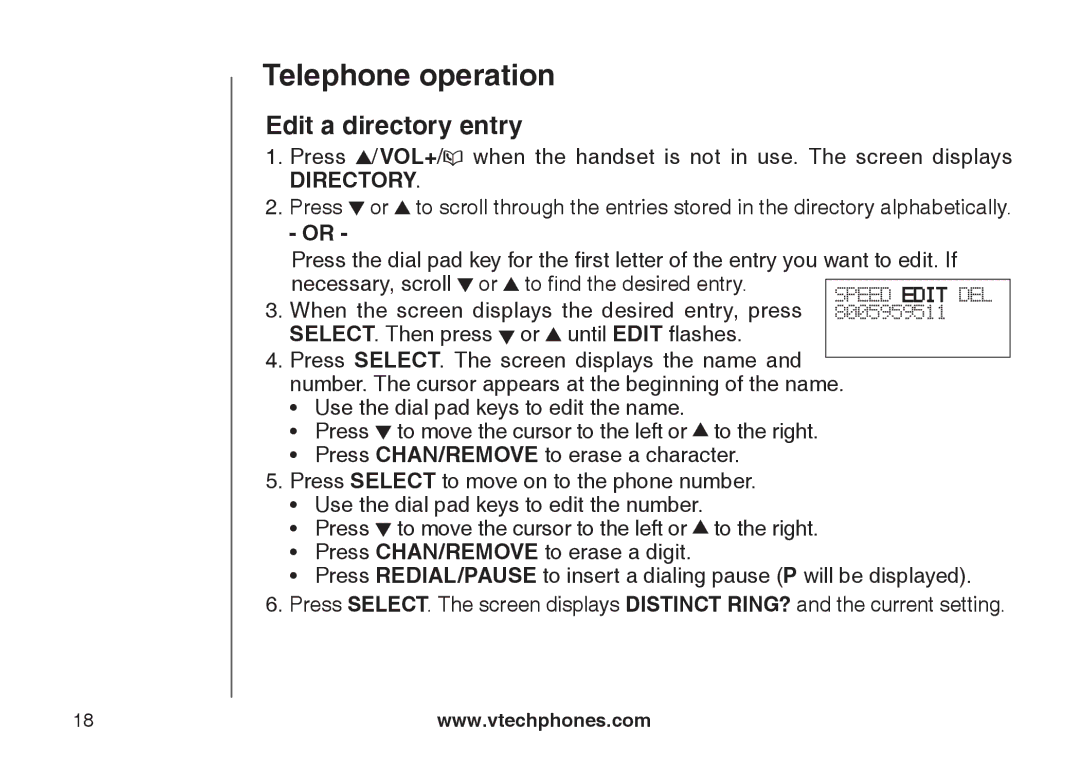 VTech CS5122-3, CS5121-2, CS5121-3, CS5121-4 important safety instructions Edit a directory entry, Directory 