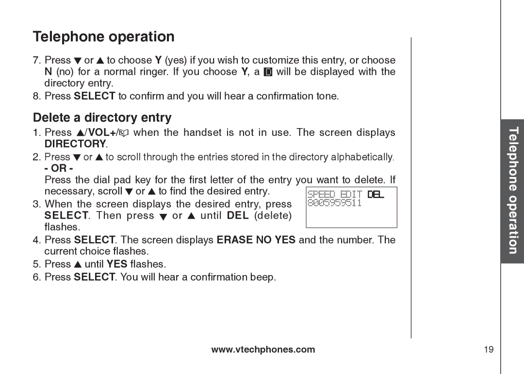 VTech CS5121-3, CS5121-2, CS5122-3, CS5121-4 important safety instructions Delete a directory entry 