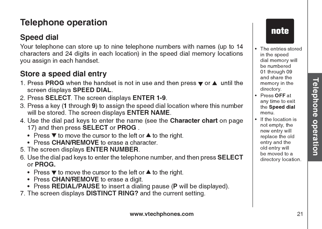 VTech CS5121-2, CS5122-3, CS5121-3, CS5121-4 important safety instructions Speed dial, Store a speed dial entry 