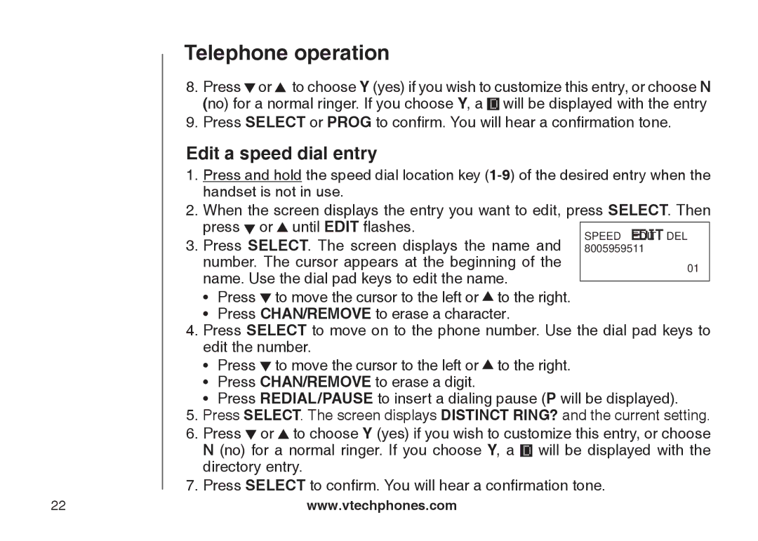 VTech CS5122-3, CS5121-2, CS5121-3, CS5121-4 important safety instructions Edit a speed dial entry 