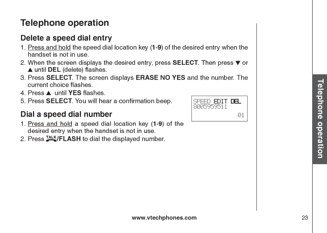 VTech CS5121-3, CS5121-2, CS5122-3, CS5121-4 important safety instructions Delete a speed dial entry, Dial a speed dial number 