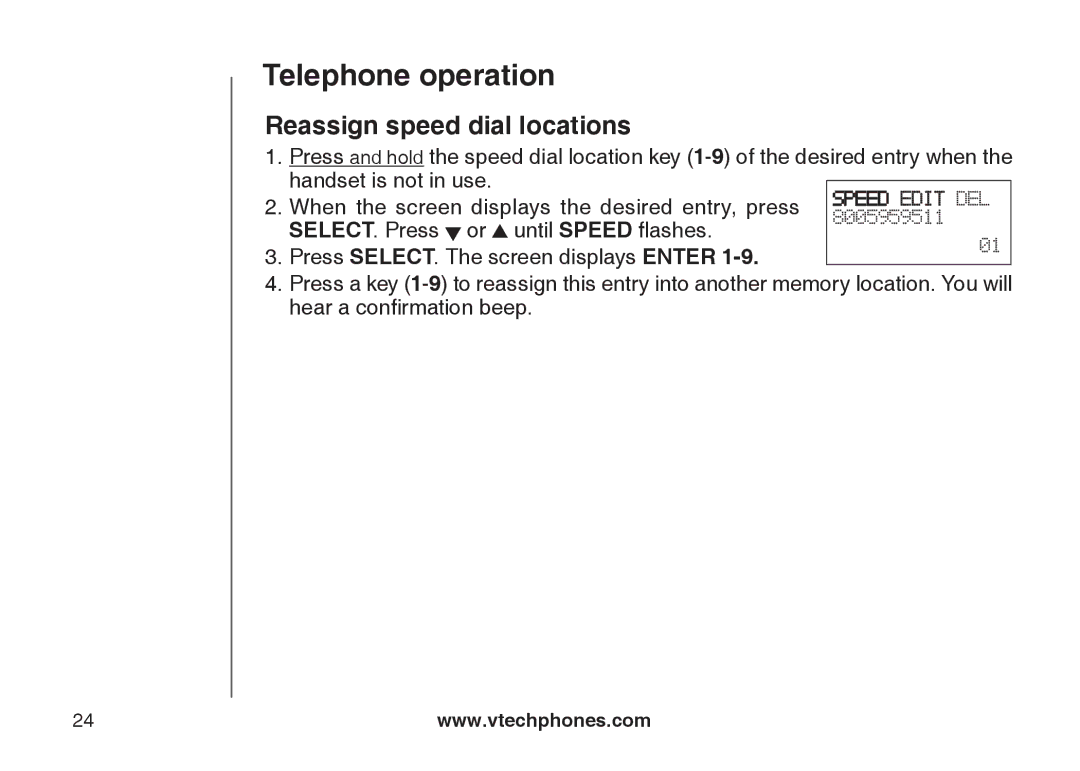 VTech CS5121-4, CS5121-2, CS5122-3, CS5121-3 important safety instructions Reassign speed dial locations 