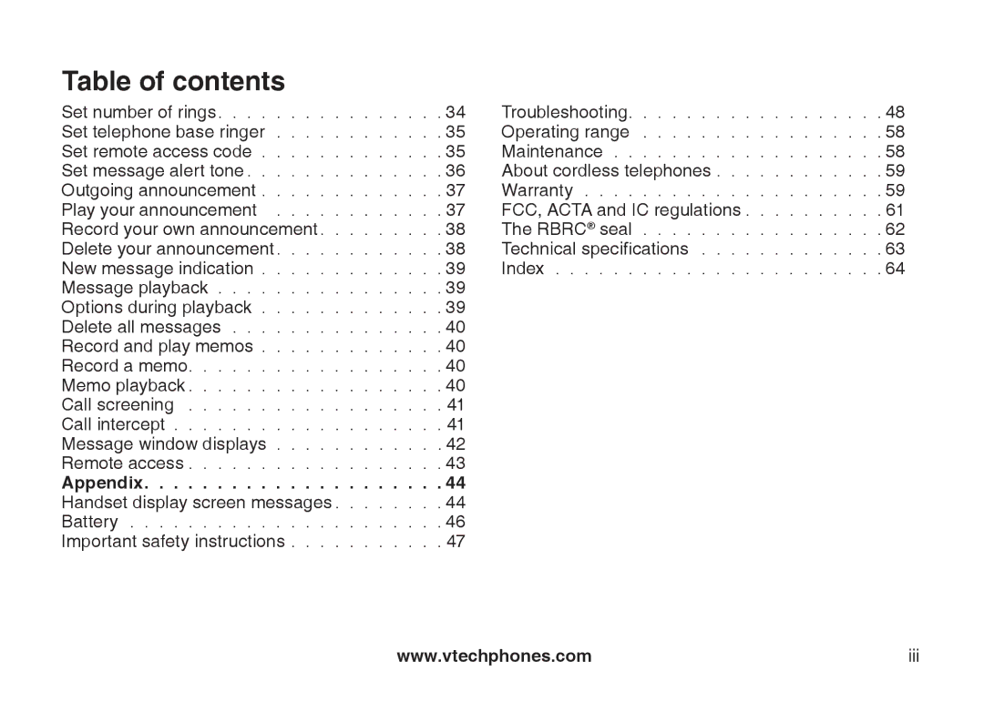 VTech CS5121-4, CS5121-2, CS5122-3, CS5121-3 important safety instructions Appendix 