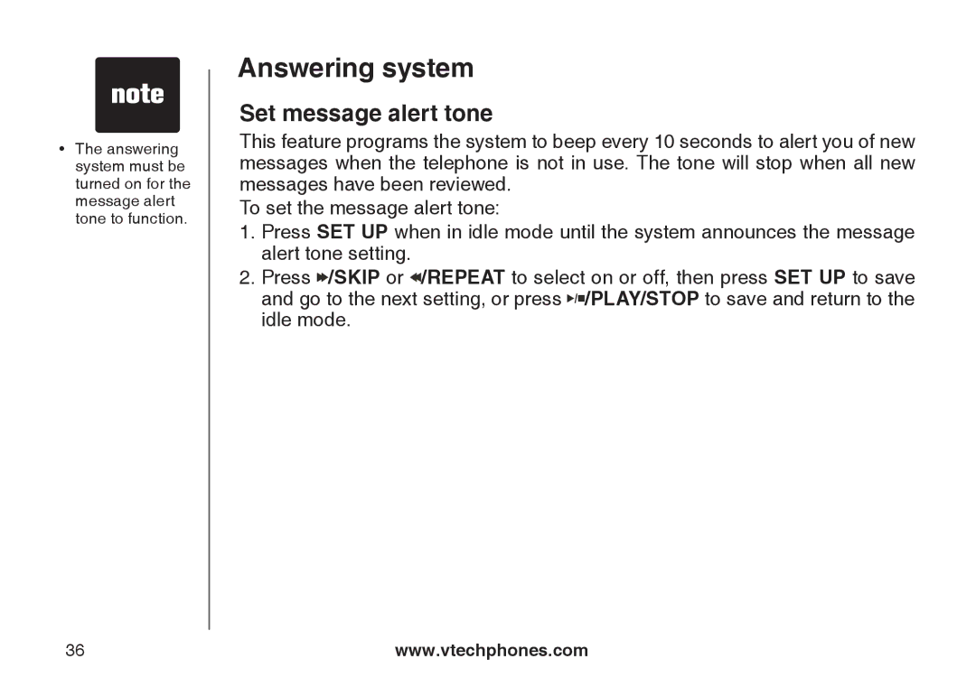 VTech CS5121-4, CS5121-2, CS5122-3, CS5121-3 important safety instructions Set message alert tone 