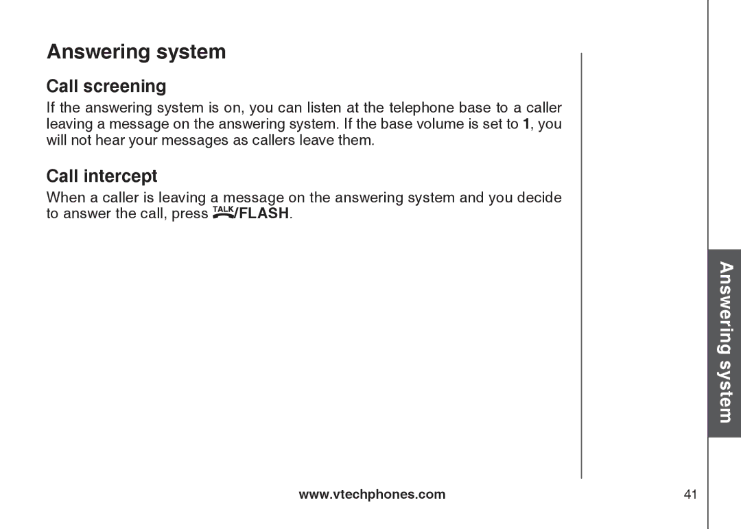 VTech CS5121-2, CS5122-3, CS5121-3, CS5121-4 important safety instructions Call screening, Call intercept 