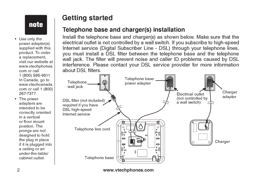 VTech CS5122-3, CS5121-2, CS5121-3, CS5121-4 important safety instructions Telephone base and chargers installation 