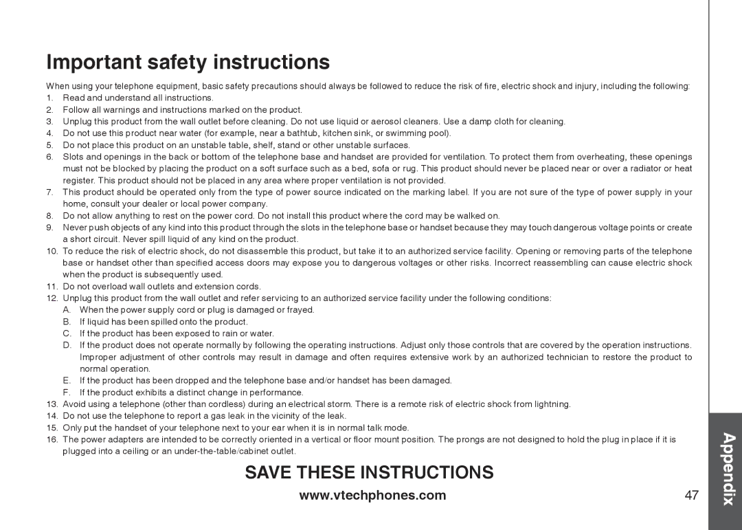 VTech CS5121-3, CS5121-2, CS5122-3, CS5121-4 important safety instructions Important safety instructions 