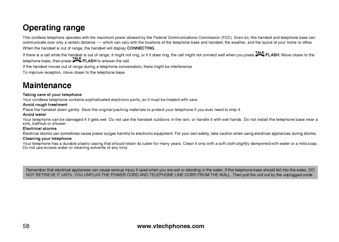 VTech CS5122-3, CS5121-2, CS5121-3, CS5121-4 important safety instructions Operating range, Maintenance 