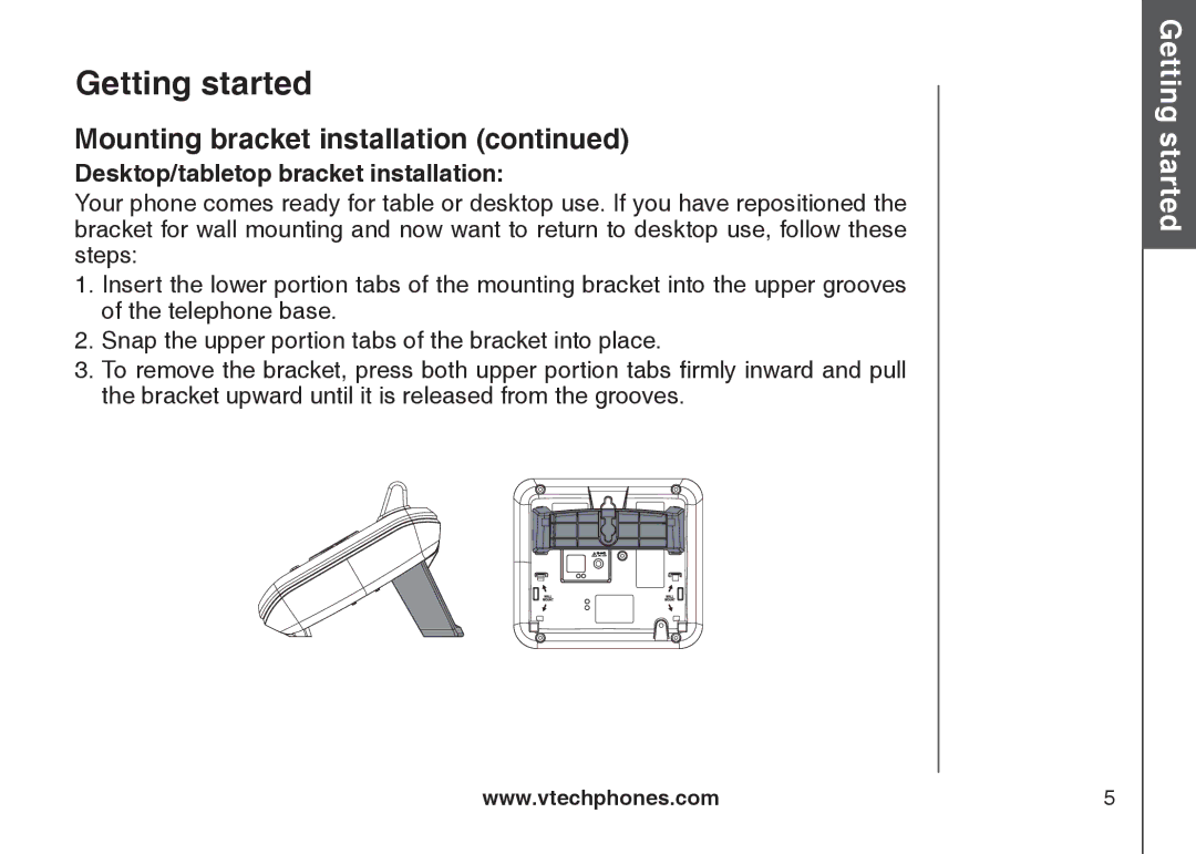 VTech CS5121-2, CS5122-3, CS5121-3, CS5121-4 important safety instructions Desktop/tabletop bracket installation 