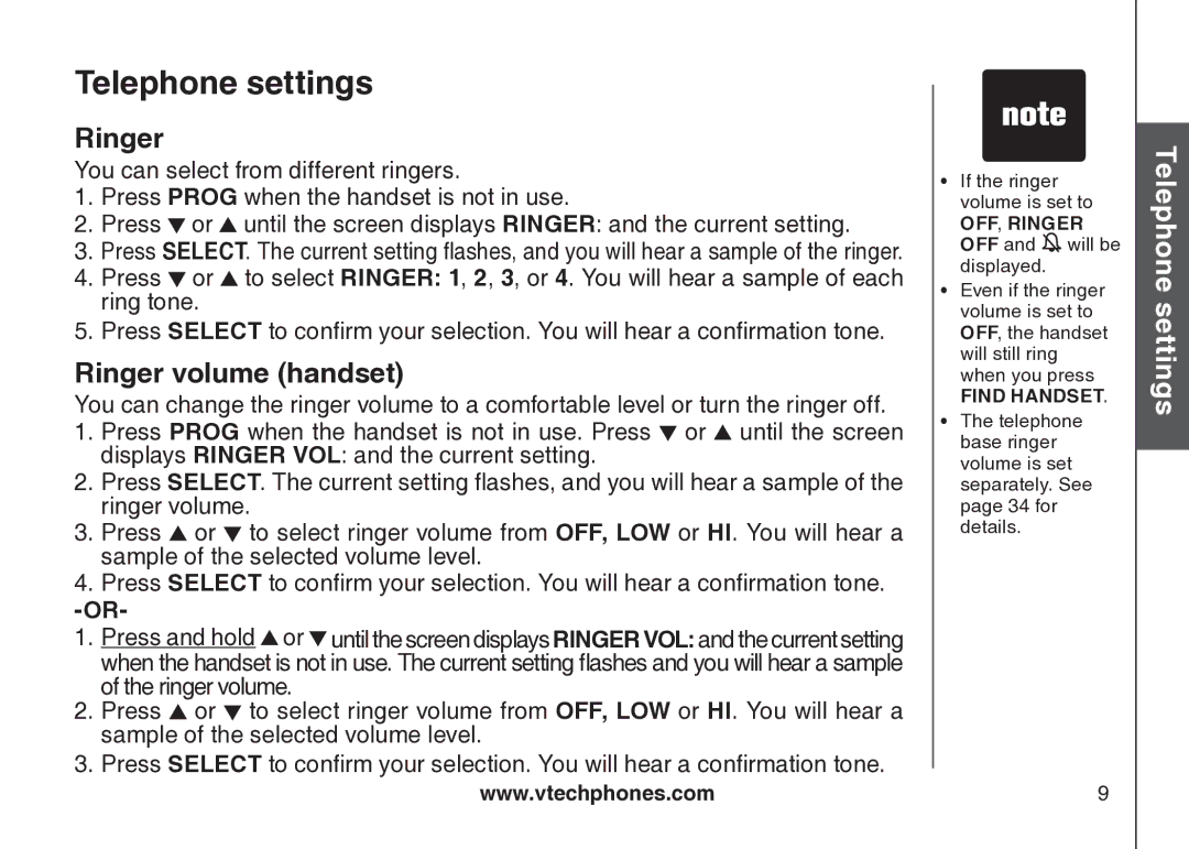 VTech cs5121 important safety instructions Ringer volume handset 