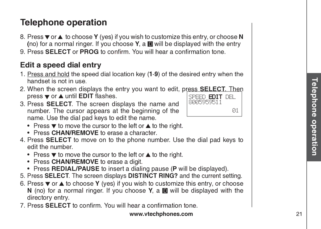 VTech cs5121 important safety instructions Edit a speed dial entry 