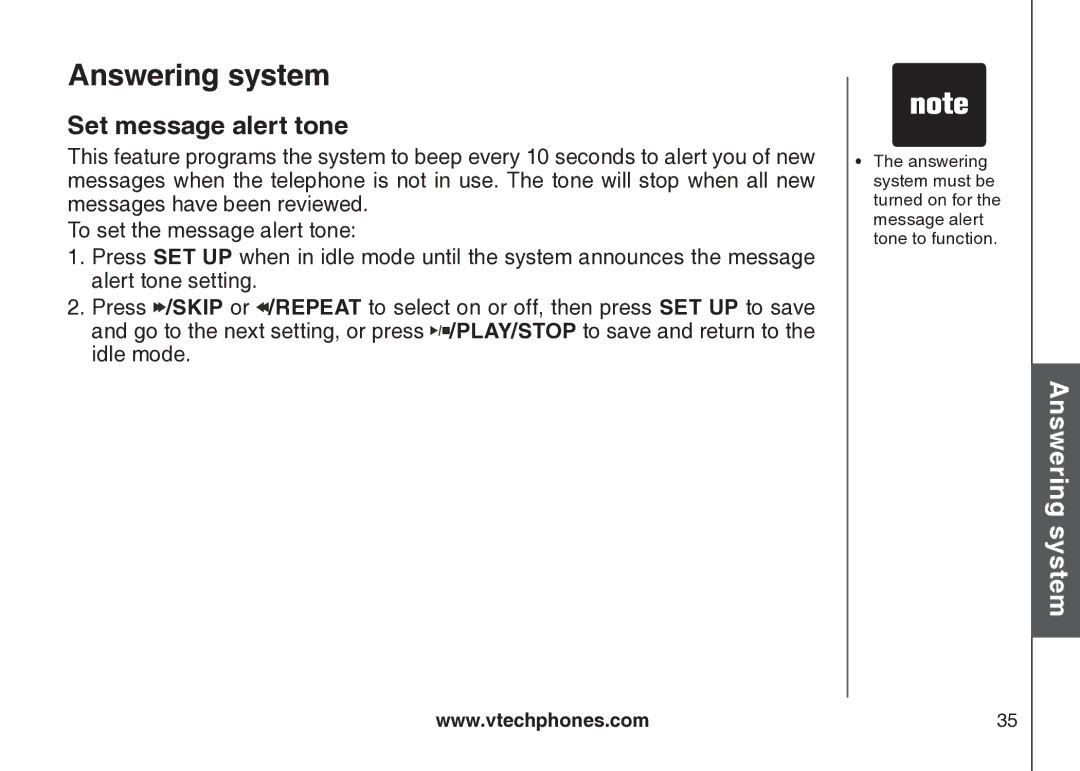 VTech cs5121 important safety instructions Set message alert tone 