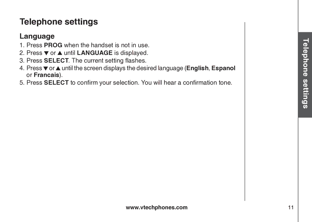 VTech CS5123 user manual Language 