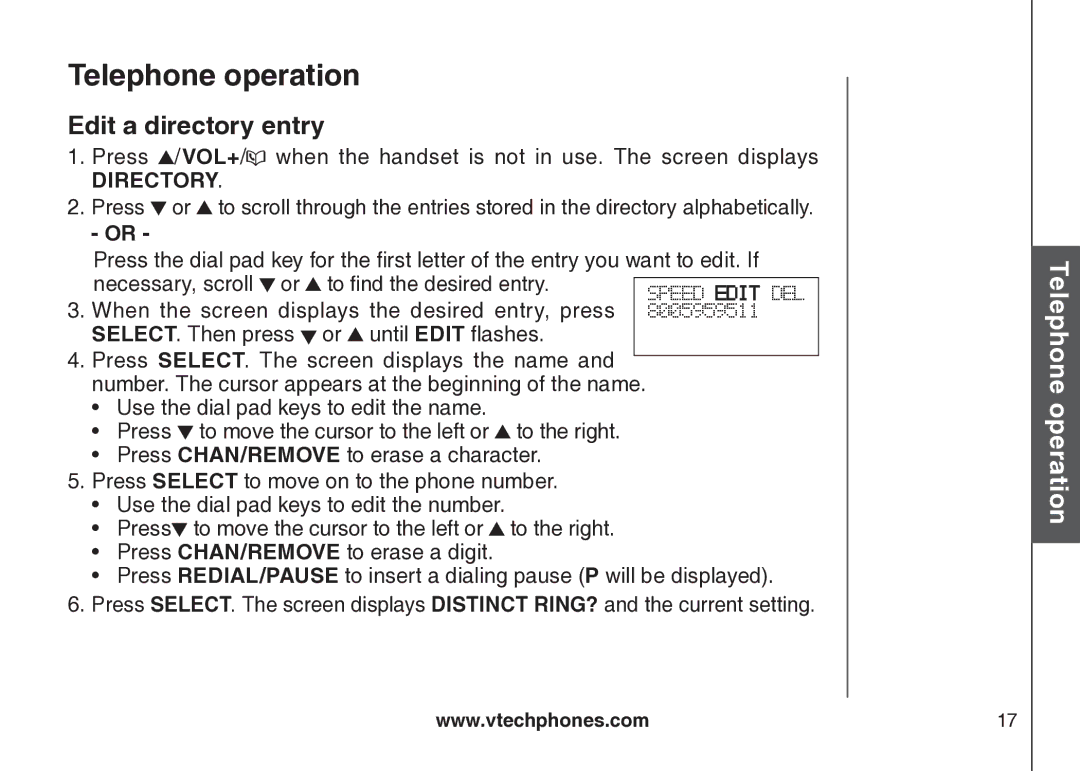 VTech CS5123 user manual Edit a directory entry 