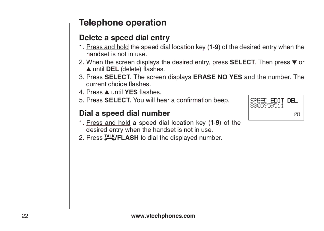 VTech CS5123 user manual Delete a speed dial entry, Dial a speed dial number 