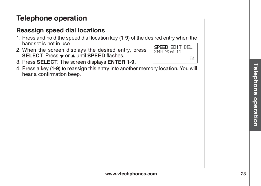 VTech CS5123 user manual Reassign speed dial locations 