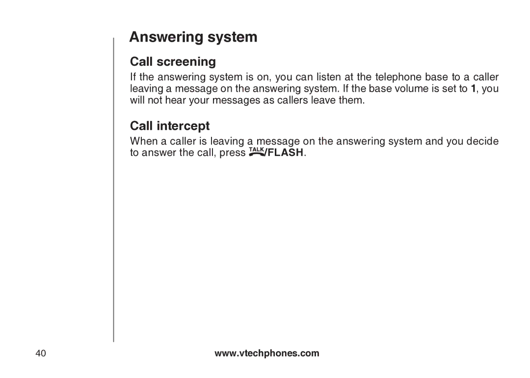 VTech CS5123 user manual Call screening, Call intercept 