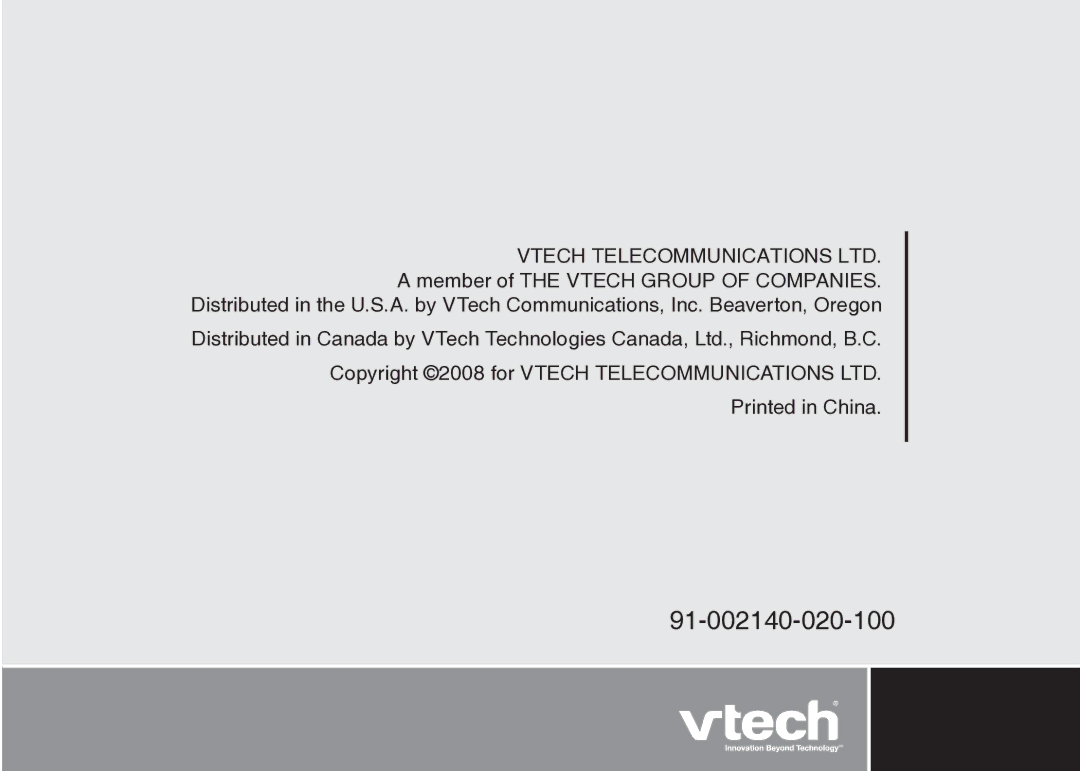 VTech CS5123 user manual 91-002140-020-100 