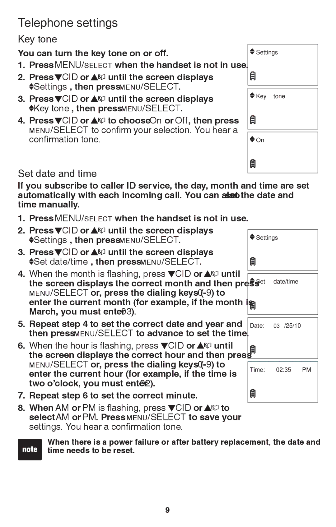 VTech CS6114-2 user manual Key tone, Set date and time 