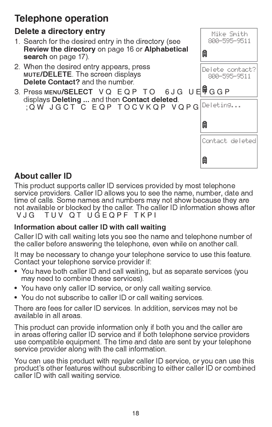 VTech CS6114-2 user manual Delete a directory entry, About caller ID, Information about caller ID with call waiting 