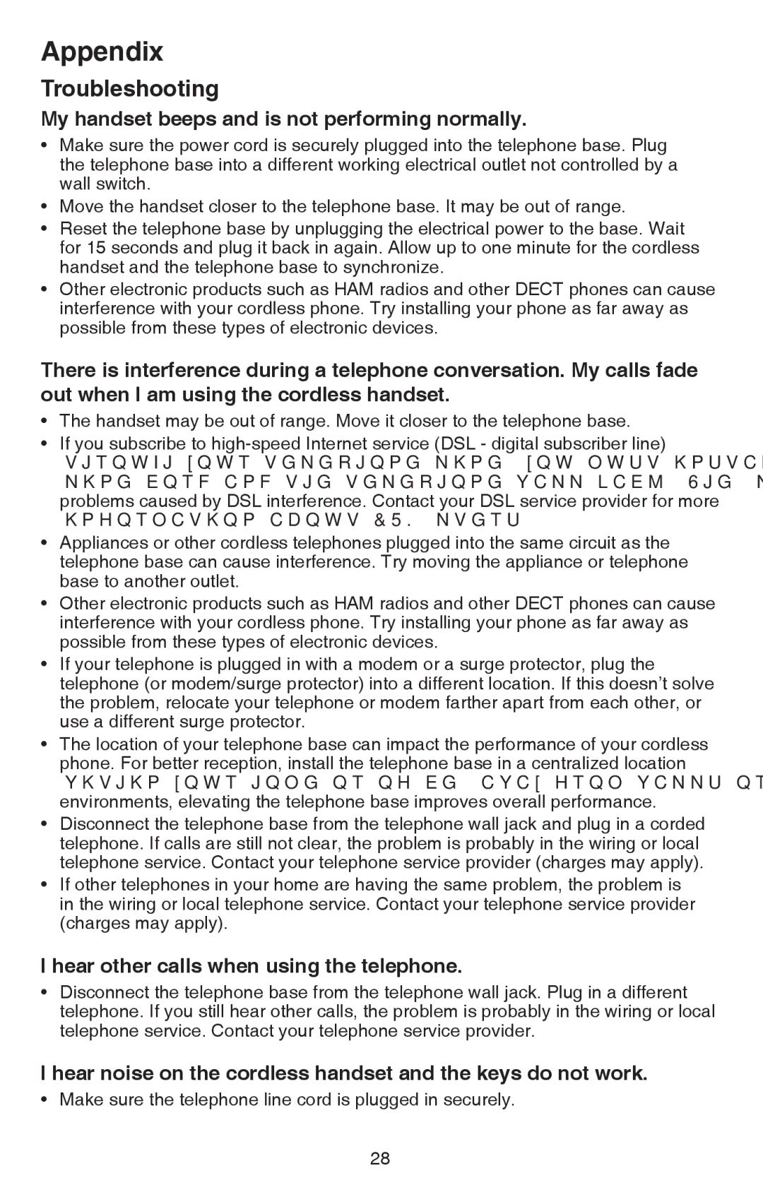 VTech CS6114-2 user manual My handset beeps and is not performing normally, Hear other calls when using the telephone 