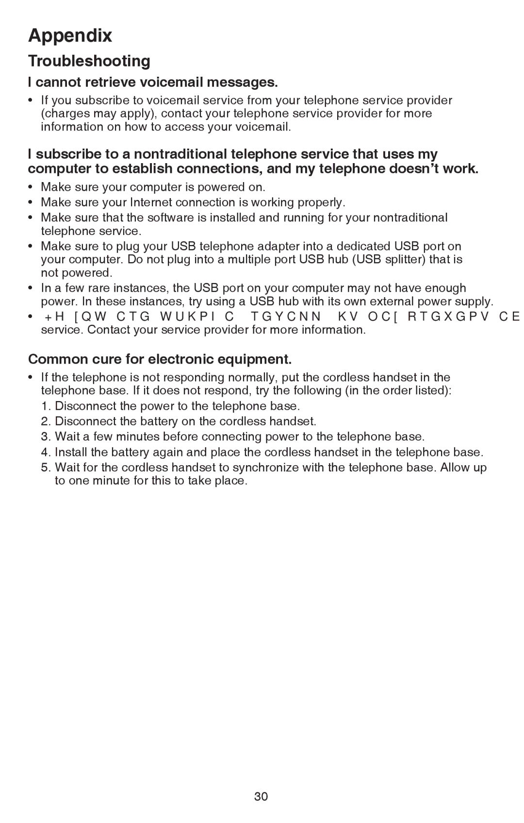 VTech CS6114-2 user manual Cannot retrieve voicemail messages, Common cure for electronic equipment 