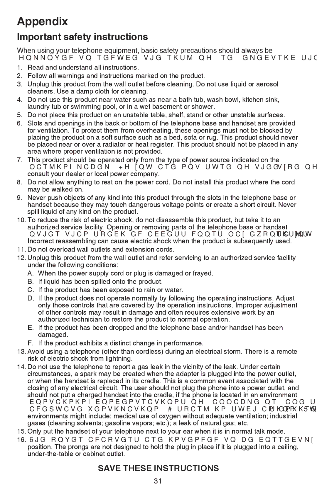 VTech CS6114-2 user manual Important safety instructions 