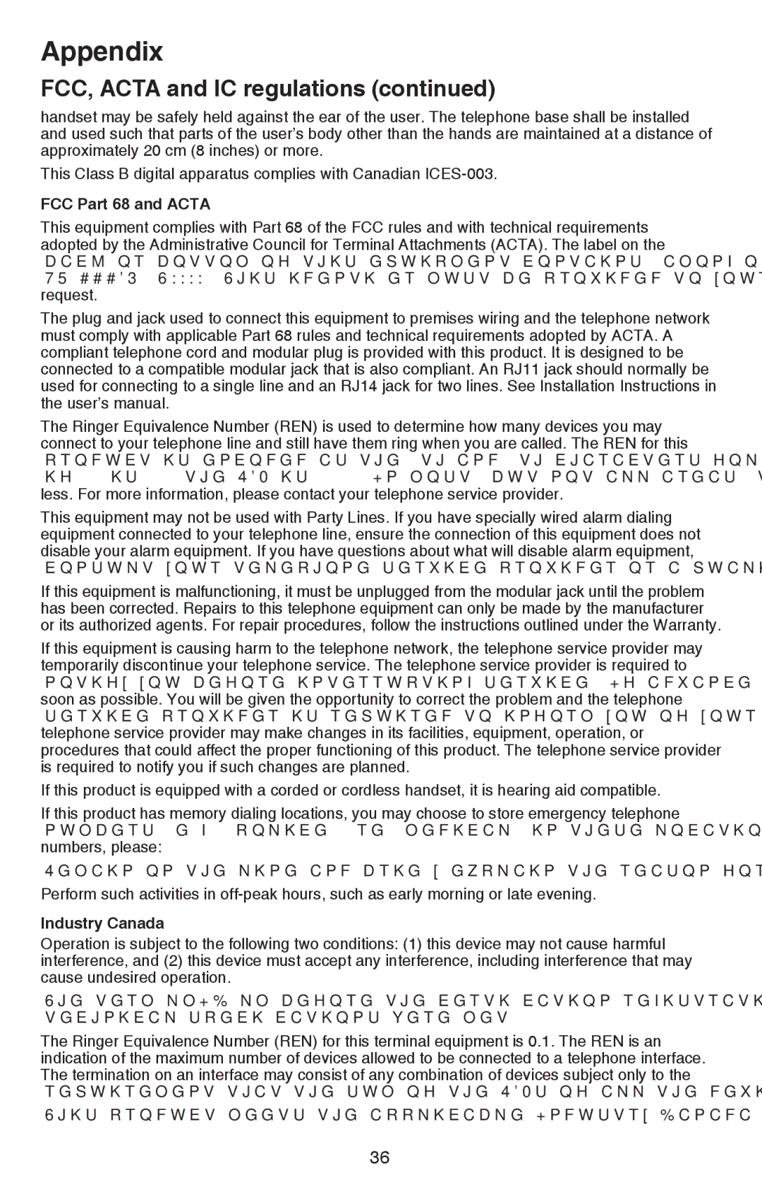 VTech CS6114-2 user manual FCC Part 68 and Acta 