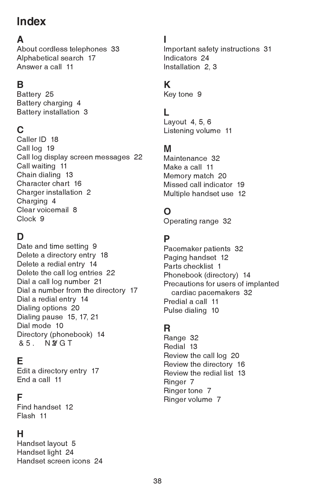 VTech CS6114-2 user manual Index 