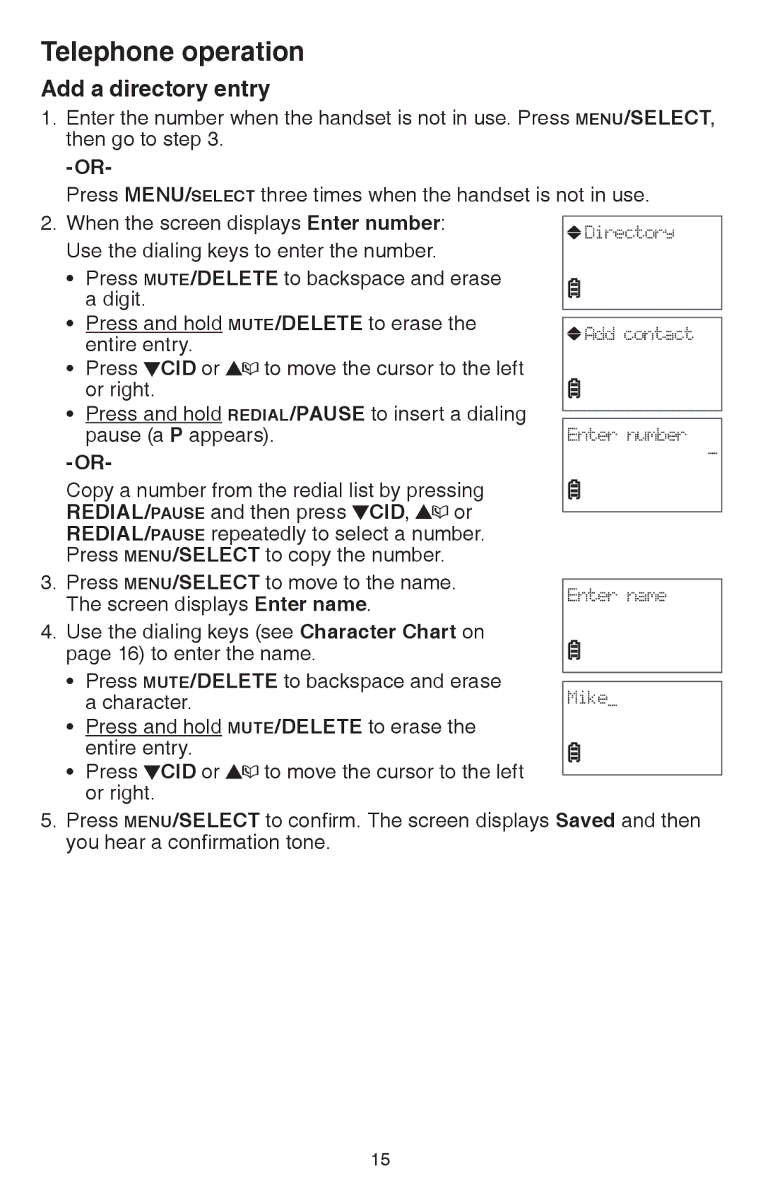 VTech CS6114 user manual Add a directory entry 