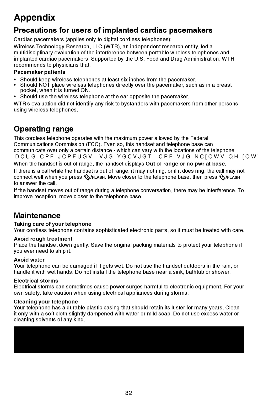 VTech CS6114 user manual Precautions for users of implanted cardiac pacemakers, Operating range, Maintenance 