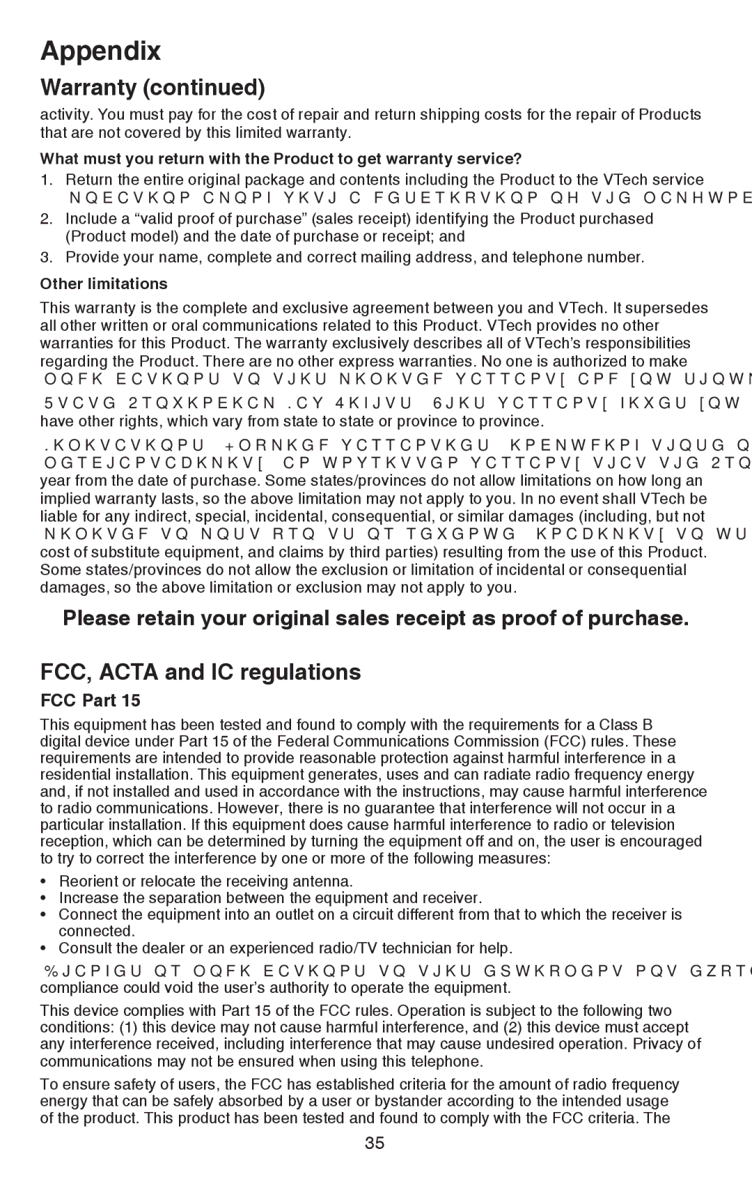 VTech CS6114 user manual FCC Part 