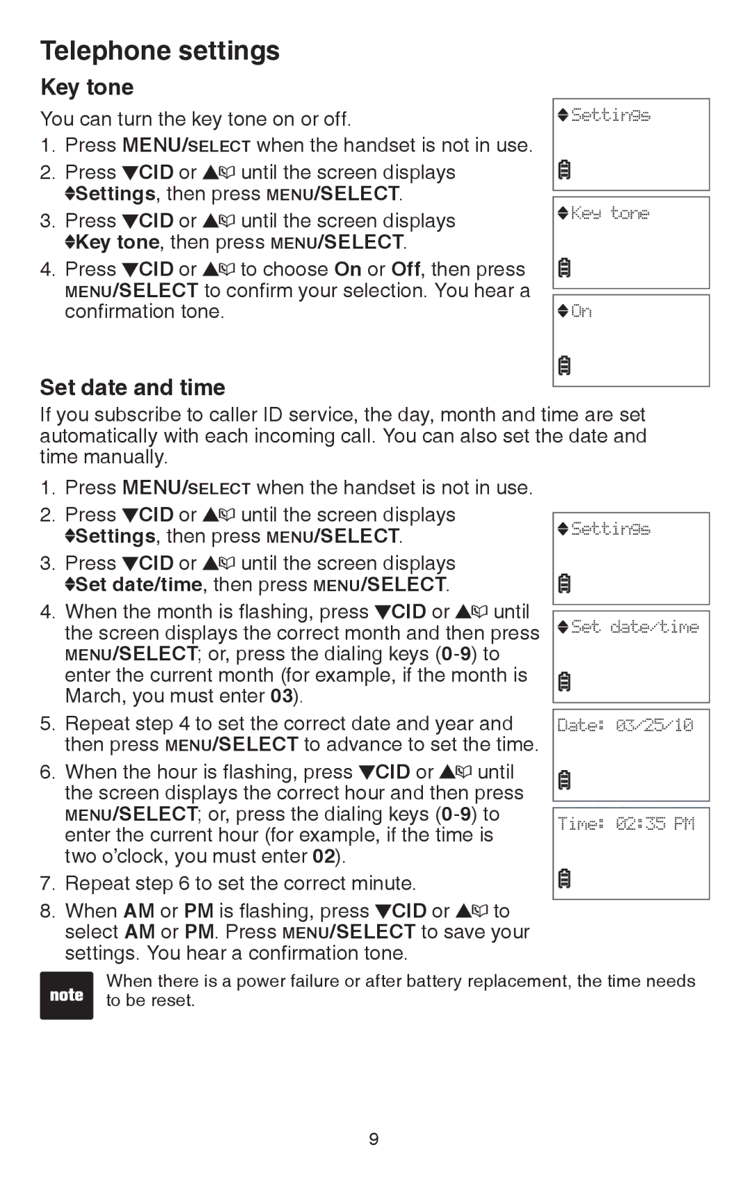 VTech CS6114 user manual Key tone, Set date and time 