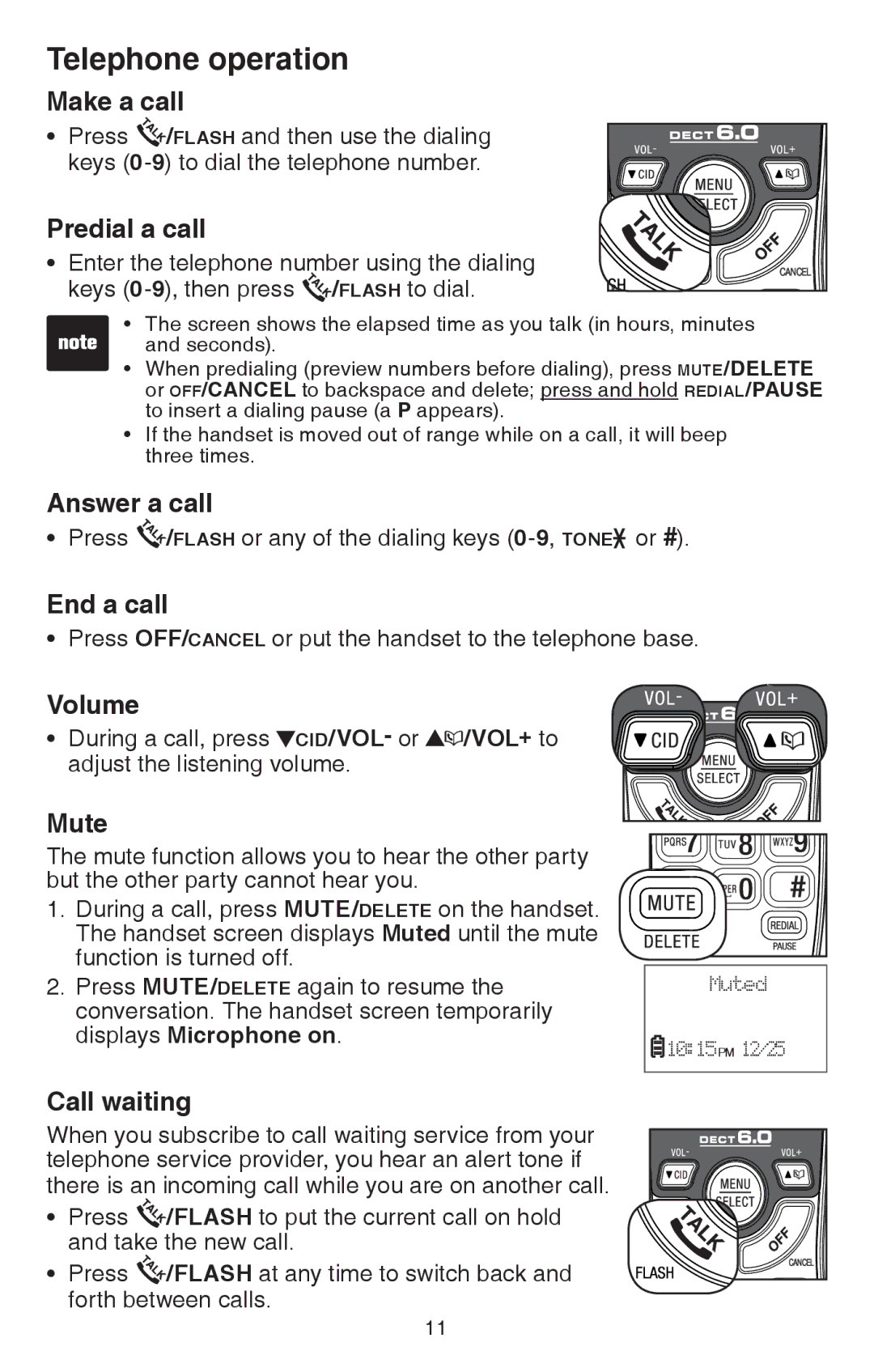 VTech CS6114 user manual Telephone operation 