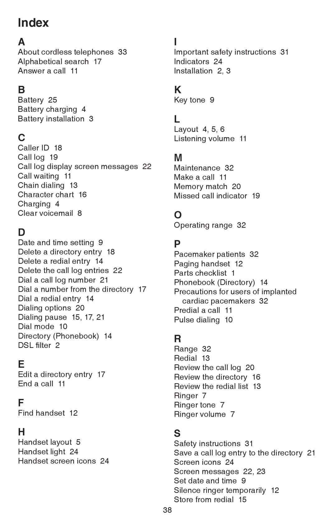 VTech CS6114 user manual Index 