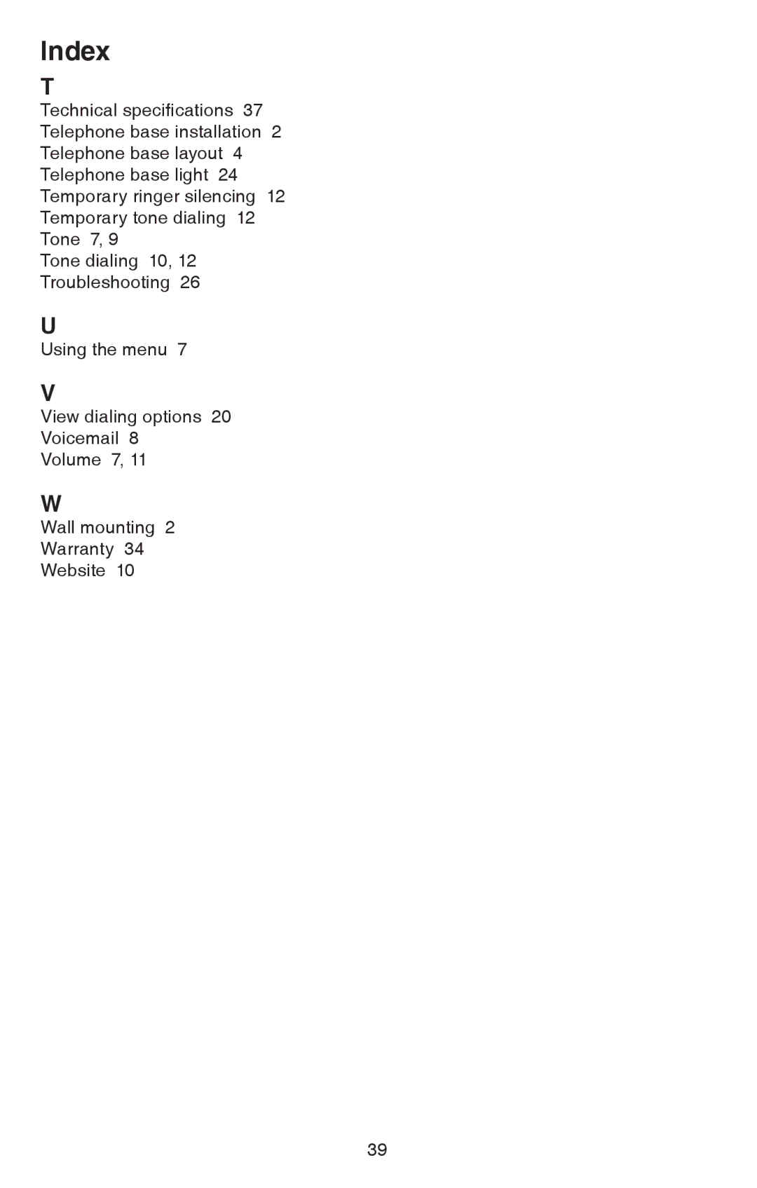 VTech CS6114 user manual Index 