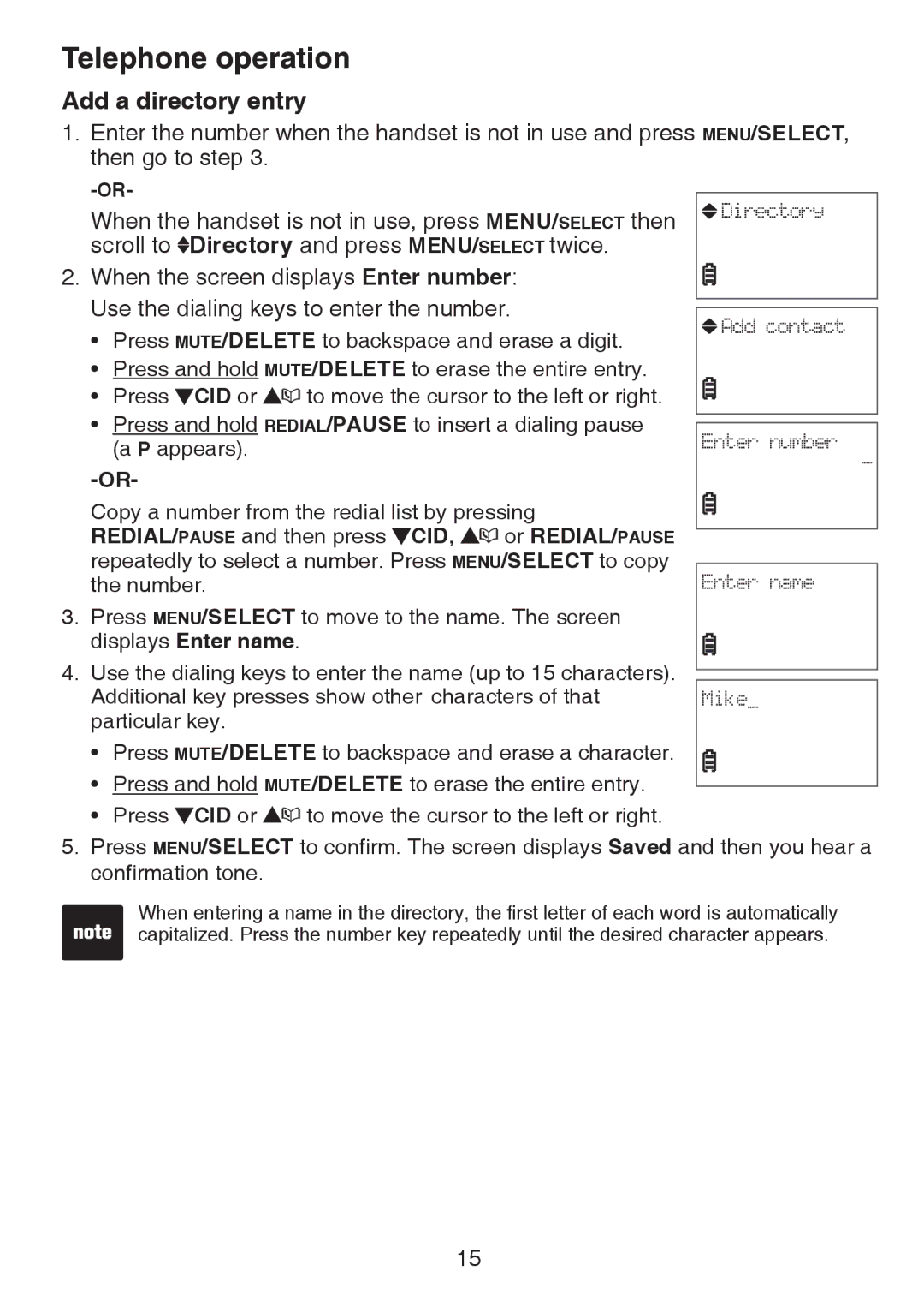 VTech CS6124-2 user manual Add a directory entry 