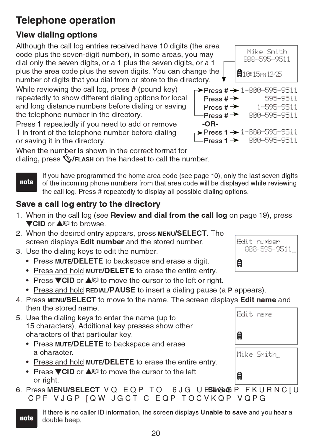 VTech CS6124-2 user manual View dialing options, Save a call log entry to the directory 