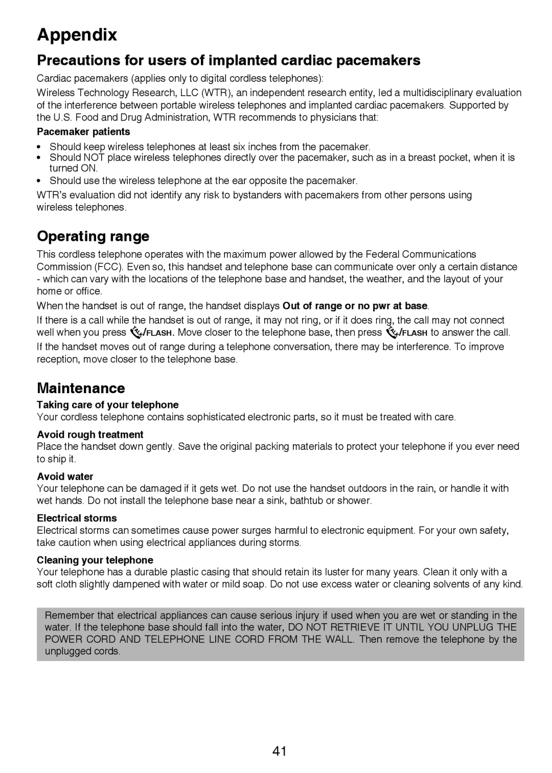 VTech CS6124-2 user manual Precautions for users of implanted cardiac pacemakers, Operating range, Maintenance 