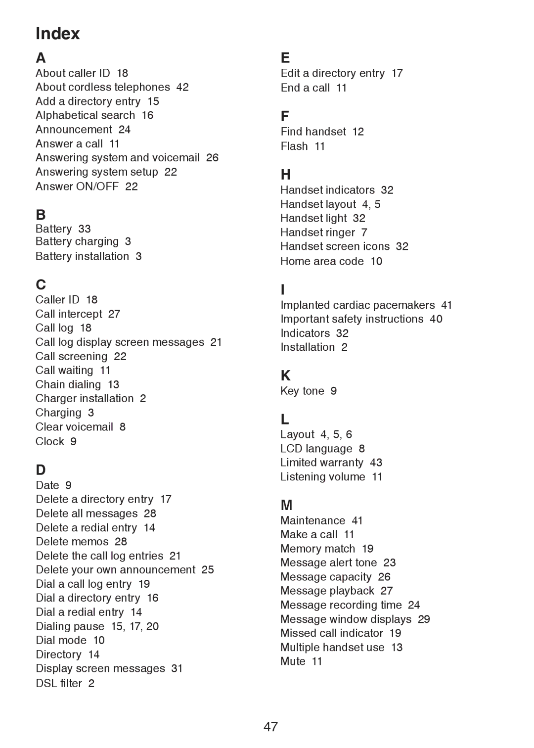 VTech CS6124-2 user manual Index 