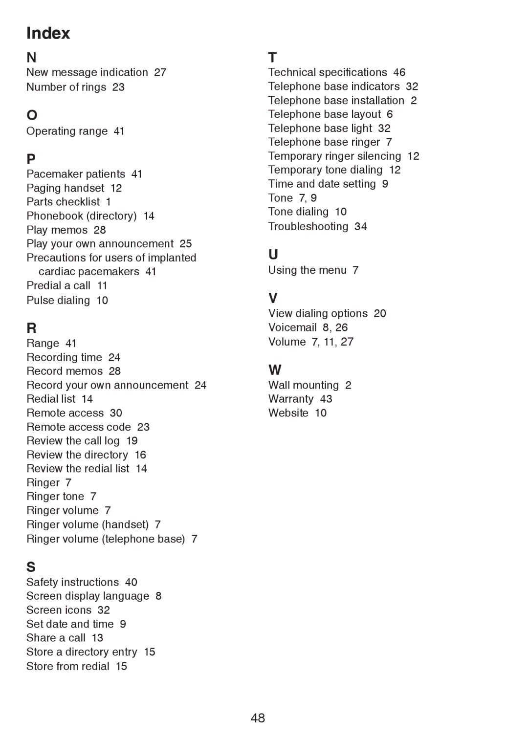 VTech CS6124-2 user manual Index 