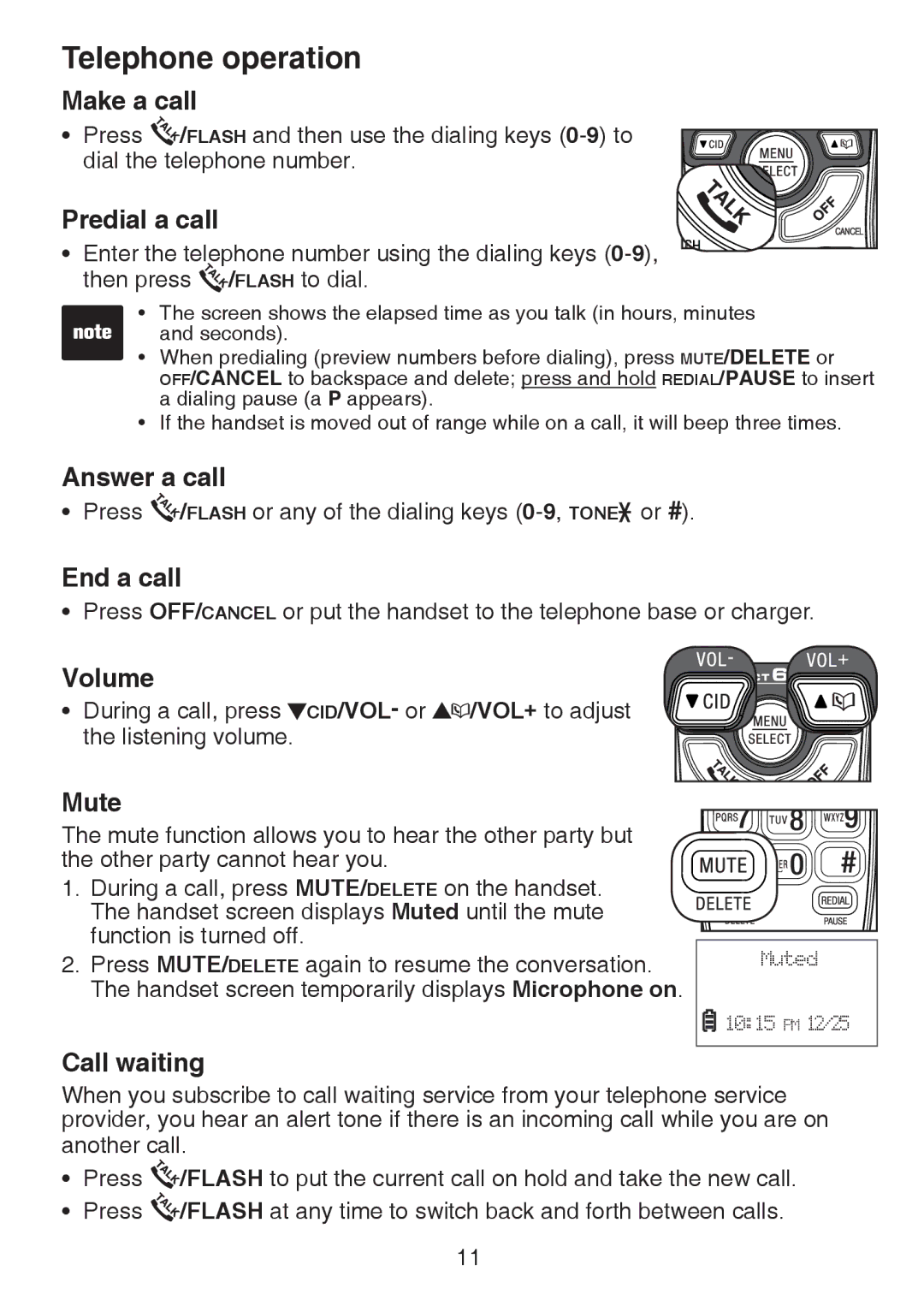 VTech CS6124-21, CS6124-11, CS6124-31 user manual Telephone operation 