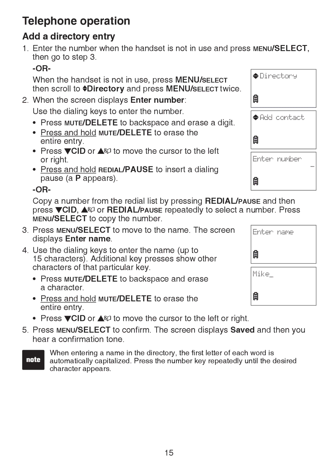 VTech CS6124-31, CS6124-21, CS6124-11 user manual Add a directory entry 