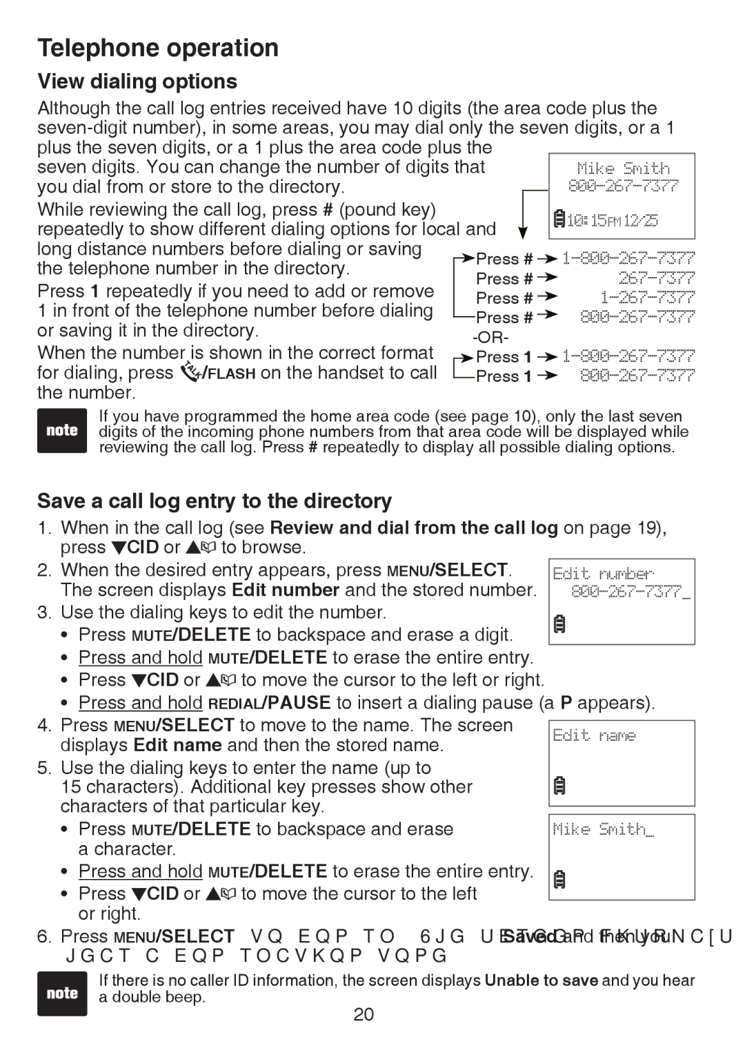 VTech CS6124-31, CS6124-21, CS6124-11 user manual View dialing options, Save a call log entry to the directory 