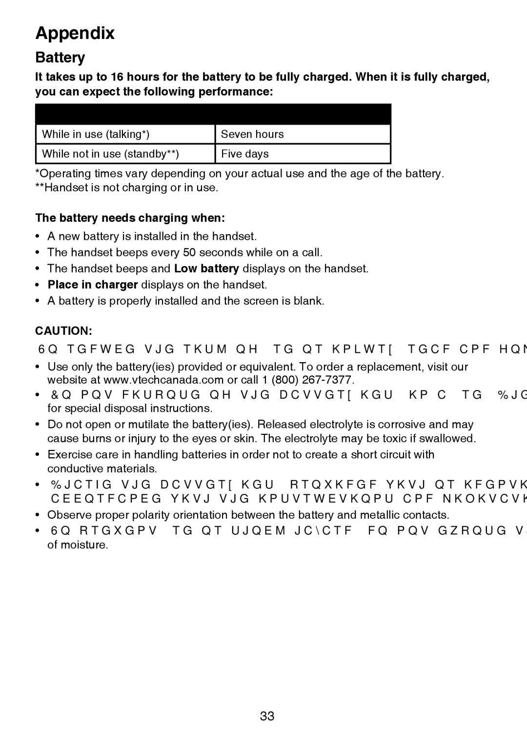 VTech CS6124-21, CS6124-11, CS6124-31 user manual Battery needs charging when 