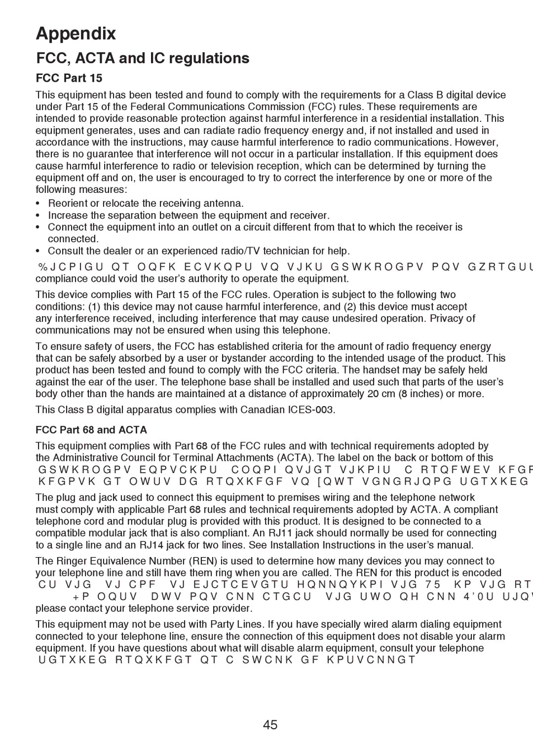 VTech CS6124-31, CS6124-21, CS6124-11 user manual FCC, Acta and IC regulations, FCC Part 