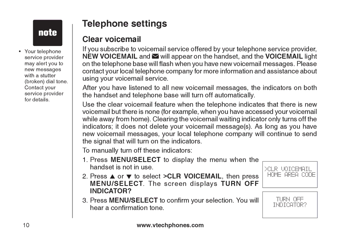 VTech CS6129-52, CS6129-32, CS6128-31, CS6129-2, CS6129-41, CS6129-54, CS6129-31, CS6128-42 Clear voicemail, Indicator? 