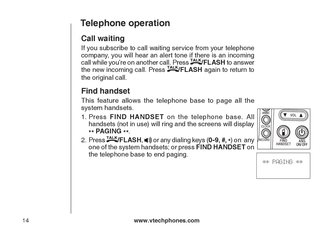 VTech CS6129-31, CS6129-32, CS6128-31, CS6129-2, CS6129-52, CS6129-41, CS6129-54, CS6128-42 user manual Call waiting, Find handset 